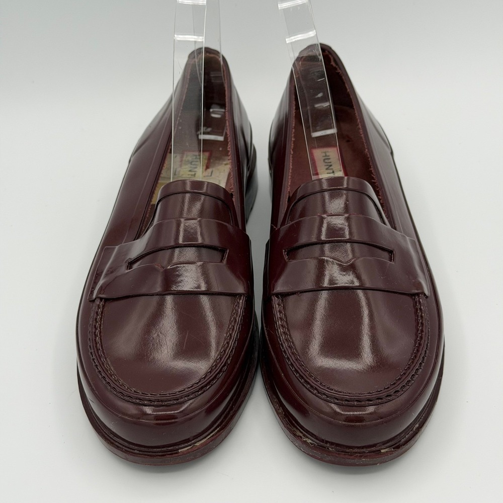 Hunter Rainboot Penny Loafers Waterproof Rain Shoes Sz 7 Burgundy Glossy Preppy